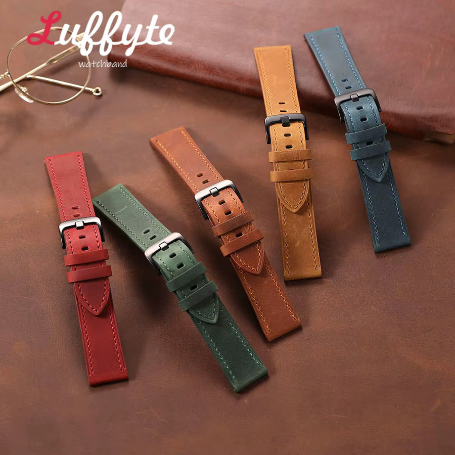 luffyte Uhrenarmband Leder, Vintage, Schwarz, Herren - Bild 1