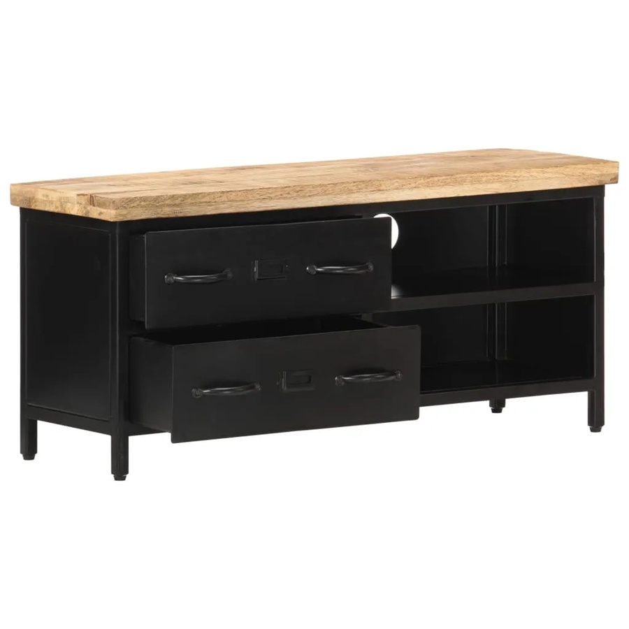 vidaXL TV-Schrank aus Mangoholz und Metall in Schwarz im Industrial Design, B/T/H: 90 x 30 x 41 cm - Bild 2