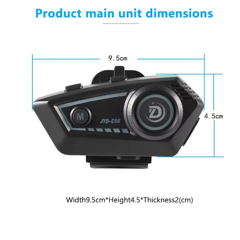 Kebidumei C50 Motorradhelm-Headset mit Bluetooth 5.4, Stereo Freisprechfunktion, IP67 Wasserdicht und farbiger Umgebungsbeleuchtung in Schwarz - Bild 5