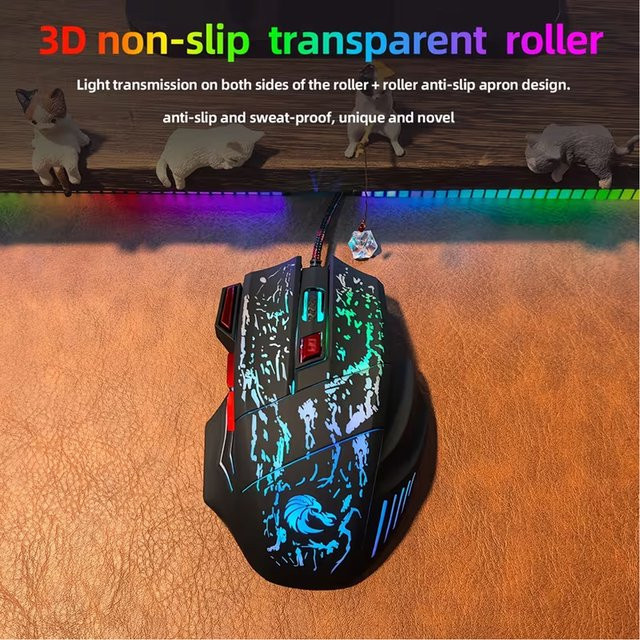 HXSJ Gaming-Maus mit RGB-Hintergrundbeleuchtung und ergonomischem Design in Schwarz - Bild 1