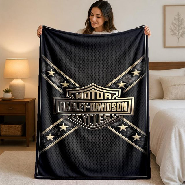 Harley-Davidson Flanelldecke SoftVibe C in Schwarz, gemütlicher Plüsch Überwurf für Bett und Sofa, B/T: 75 x 90 cm - Bild 1
