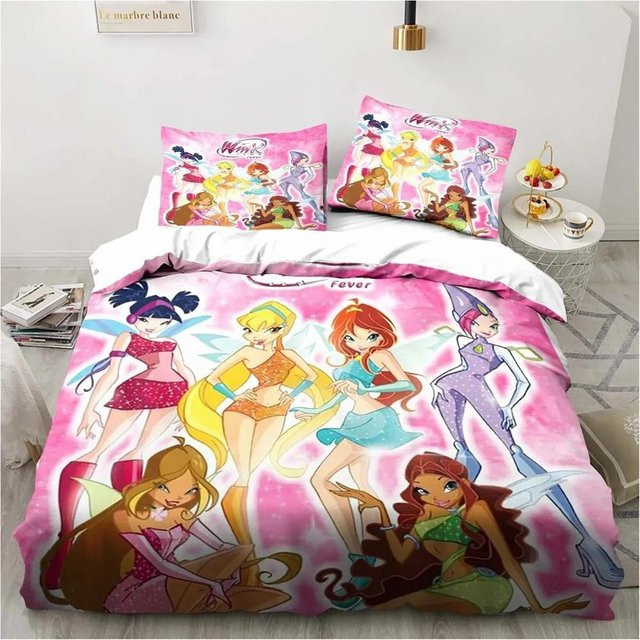 Winx Anime Kawaii Bettwäsche-Set aus Mikrofaser in Pink mit Bettbezug und Kissenbezug, B/H: 135 x 200 cm - Bild 1
