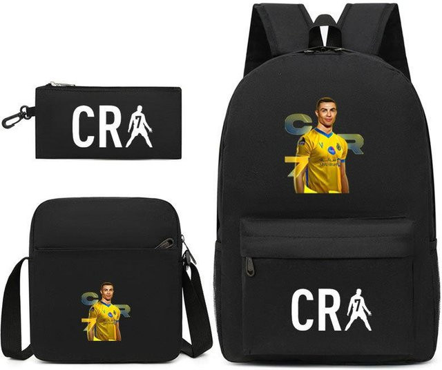 3-teiliges Schulrucksack-Set aus Oxford-Stoff in Schwarz mit Schultasche, Schultergurt und Federmäppchen - Bild 1