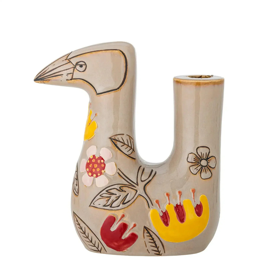 Bloomingville Kerzenständer Vivielle aus Steingut in Beige mit Vogelform, Höhe: 21 cm - Bild 1