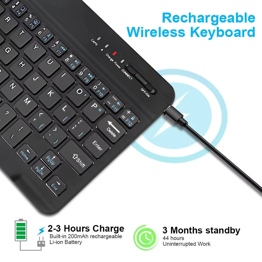 Kebidumei Bluetooth Mini-Tastatur in Schwarz für Laptop, Tablet, iPad, Android, iOS und Windows, wiederaufladbar - Bild 2
