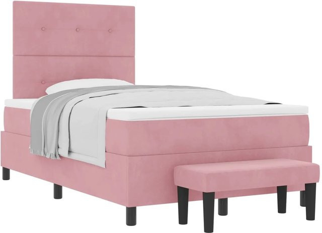 vidaXL Boxspringbett mit Matratze und Kopfteil in Rosa, Samt, B/T/H: 120 x 193 x 128 cm - Bild 1