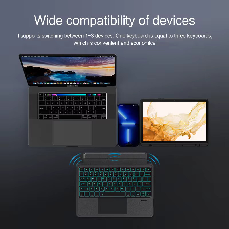 AJIUYU Magic Keyboard für Samsung Galaxy Tab S7 S8 S9 FE Plus S10+ S10 FE+ in Schwarz mit Backlit Tastatur und Touchpad - Bild 5