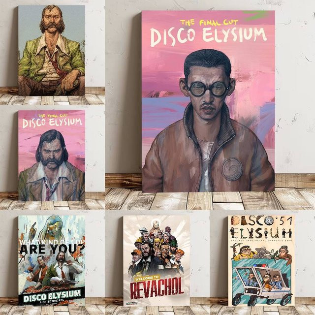 Disco Elysium Videospiel-Poster als Wandkunst-Aufkleber im Retro-Stil, Mehrfarbig, Rechteckig - Bild 1