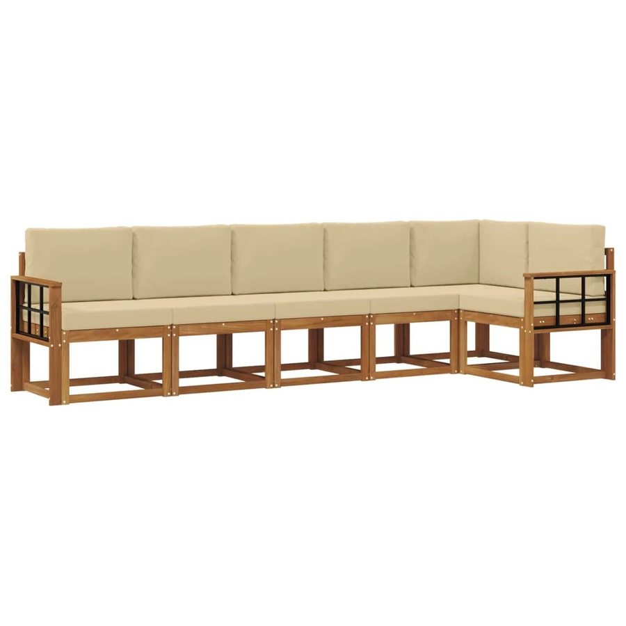 vidaXL Outdoor-Sofagarnitur L-Form aus massivem Akazienholz mit Kissen, Beige/Natur - Bild 2