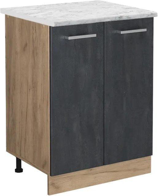 Vicco Küchenunterschrank R-Line in Schwarz Beton und Goldkraft Eiche mit Marmor-Optik, Breite: 60 cm - Bild 1