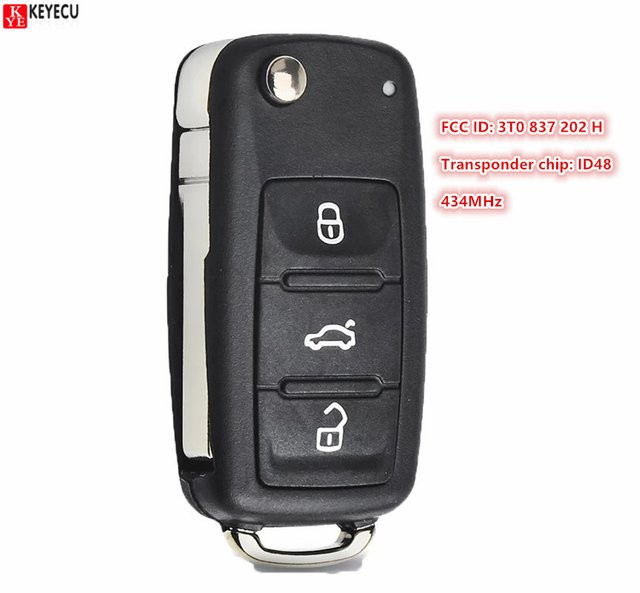 KEYECU Flip Remote Key Fob 434 MHz mit ID48 Chip für Skoda Citigo Fabia Octavia Rapid Roomster Yeti in Schwarz, P/N: 3T0 837 202 H - Bild 1