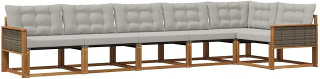 vidaXL Outdoor-Sofagarnitur in L-Form aus Akazienholz mit Kissen in Beige und Grau - Bild 1