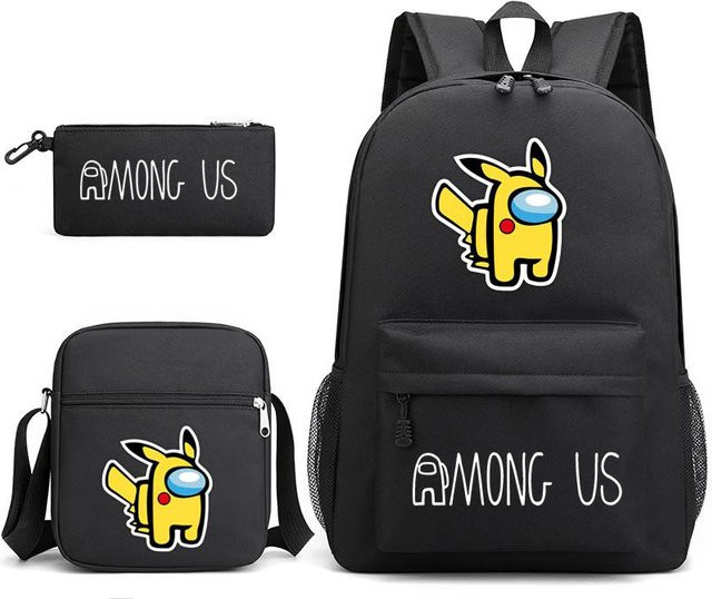 3-teiliges Schulrucksack-Set aus Oxford-Stoff mit Schultasche und Federmäppchen in Schwarz - Bild 1