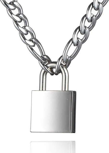 RUIYI Halskette Vorhängeschloss, Edelstahl, Silber, 50 cm, Unisex - Bild 1