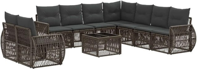 vidaXL Gartensofa-Set 10-teilig aus Poly-Rattan in Grau und Anthrazit mit Polsterung und Outdoor-Tisch - Bild 1
