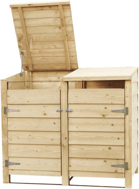 Intergard Mülltonnenbox doppelt aus Kiefernholz in Braun, B/T/H: 152 x 129 x 91 cm - Bild 1