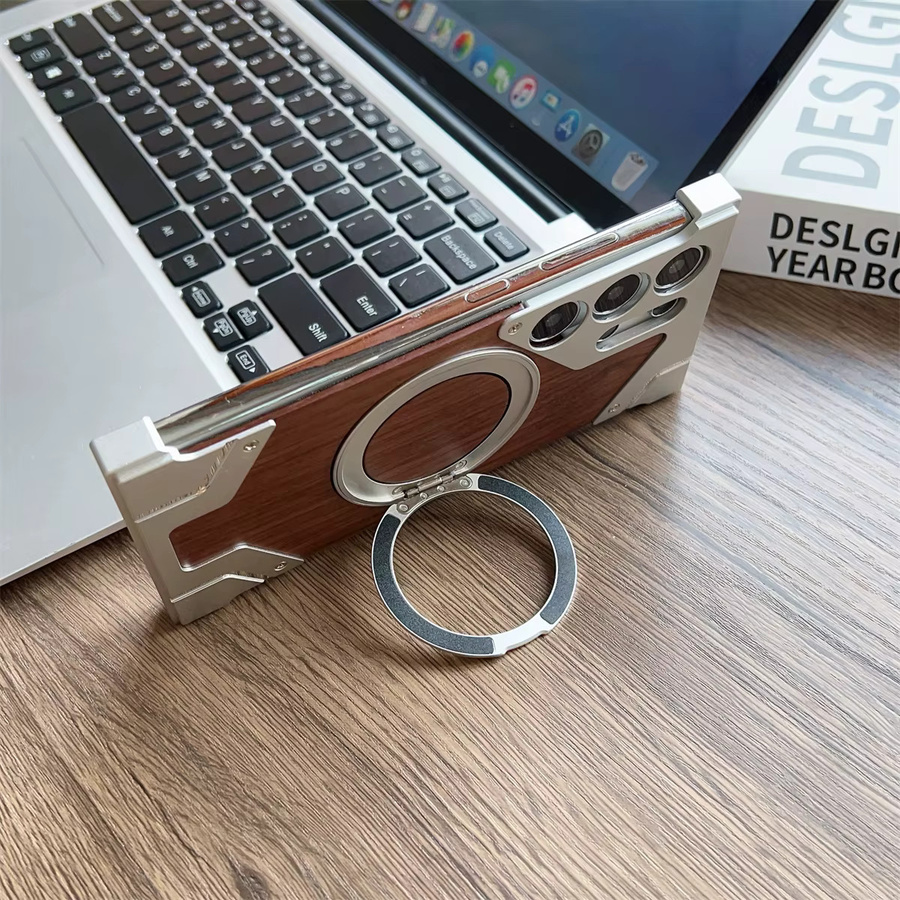 Magnetische Handyhülle aus Holz und Aluminiumlegierung für Samsung Galaxy S23 Ultra, S24 Ultra, S25 Ultra und S26 Ultra mit Magsafe Kompatibilität in Silver und Brown - Bild 4