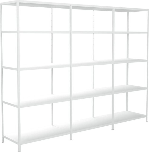 Schulte Regalwelt Steck-Grundregal mit 2 Anbauregalen aus Metall in Weiß, B/T/H: 340 x 50 x 200 cm - Bild 1