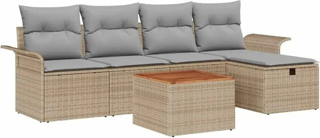 vidaXL Garten-Sofa-Set aus Poly-Rattan mit Speicherfunktion, 6-teilig, Beige/Schwarz - Bild 1