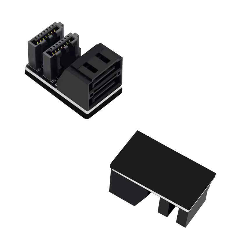 OULLX Doppel SATA 7Pin Buchse auf 7Pin Stecker, 90 und 180 Grad abgewinkelt, Netzteil Konverter für Mainboard und PC, Schwarz - Bild 5