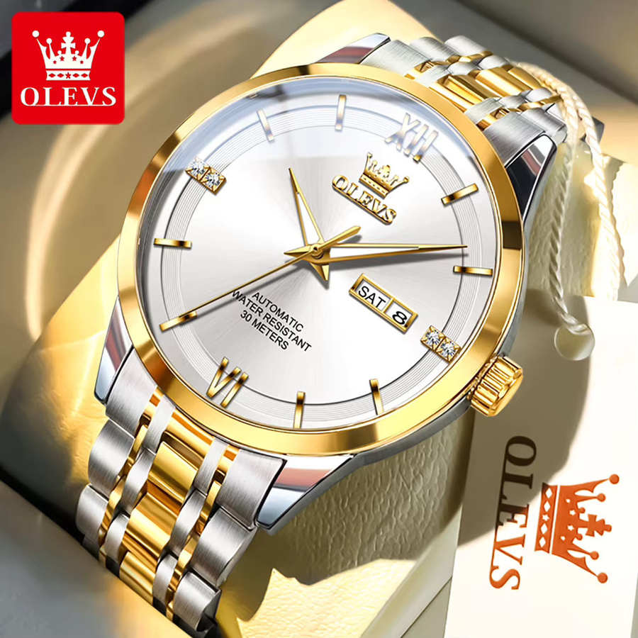 OLEVS Armbanduhr Automatik, Edelstahl, Bicolor, Gold, Herren - Bild 2