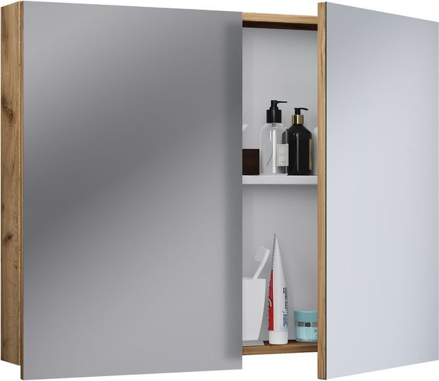 VCM Spiegelschrank Badinos in Eiche braun mit zwei Drehtüren und internen Regalen, H x B x T: 59 x 60 x 12 cm - Bild 1