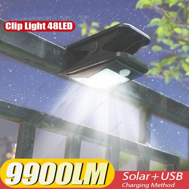 KDULIT YD-18 Solar Clip Licht mit Bewegungssensor, wasserdichte tragbare Außenlampe für Garten, Terrasse und Camping - Bild 1