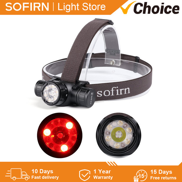 Sofirn HS21 Stirnlampe mit 2000 lm, wiederaufladbare LED-Taschenlampe mit SFT40, rote LED und IP65 Schutz, Schwarz-Rot - Bild 1