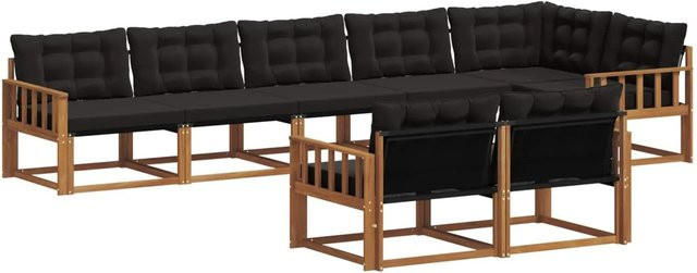 vidaXL Outdoor-Sofagarnitur 8-teilig aus Akazienholz und Textilene in Natur und Schwarz mit Kissen im L-Shape Design - Bild 1