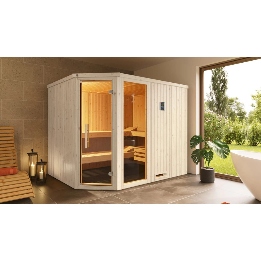 Weka Elementsauna Varberg 4 aus Fichtenholz in Braun inklusive 7,5 kW Ofenset, B/H/T: 244 x 199 x 194 cm - Bild 2