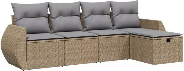 vidaXL 5-tlg Garten-Sofagarnitur L-Form in Beige mit Kissen und Ottoman aus Poly Rattan und Metall - Bild 1