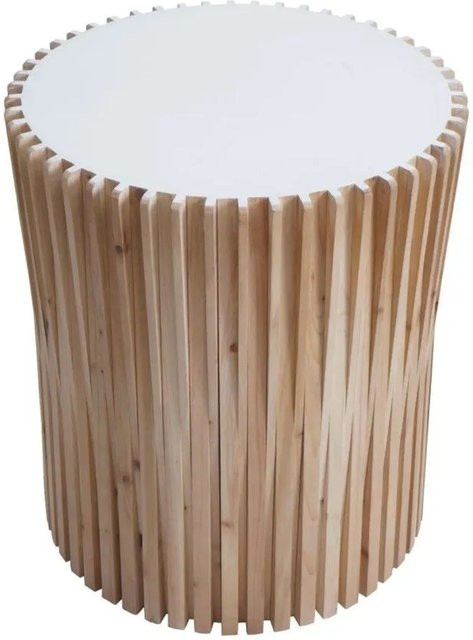 Beistelltisch MCW N31 aus Tannenholz in Natur-Weiß, runder Couchtisch Durchmesser: 51 cm - Bild 2