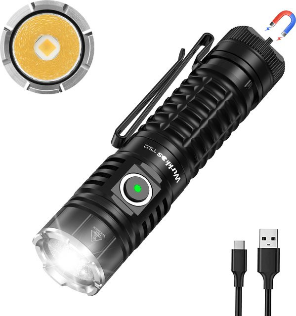 Wurkkos TS22 LED-Taschenlampe mit XHP70D, 4500 Lumen, IP68 wasserdicht, Schwarz, wiederaufladbar mit 21700 Lithium-Ionen-Akku und magnetischer Endkappe - Bild 1