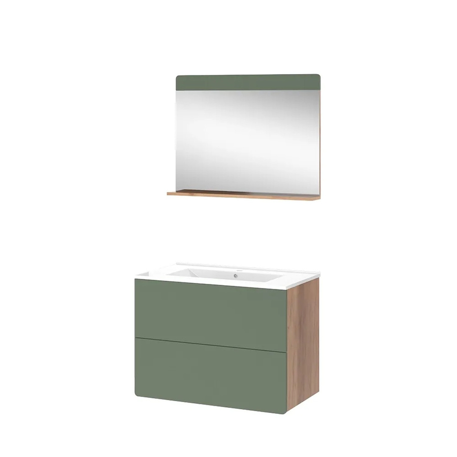 Vicco Badmöbel-Set Izan in Goldkraft Eiche und Grün, 3-teilig mit Waschtischunterschrank und Spiegelschrank, modern und matt - Bild 2