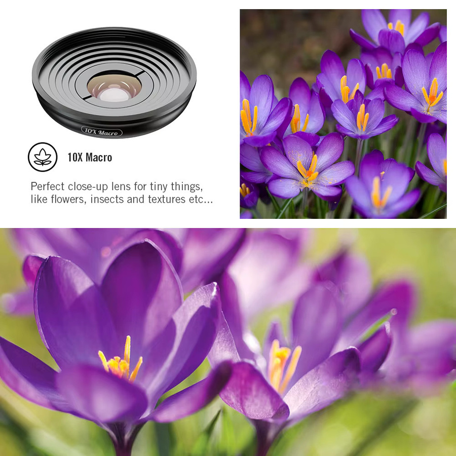 APEXEL 5-in-1 Kamera-Telefonobjektiv Set für iPhone und Android, 4K HD Makro-, Porträt- und Fisheye-Objektive mit CPL-Filter, Schwarz - Bild 4