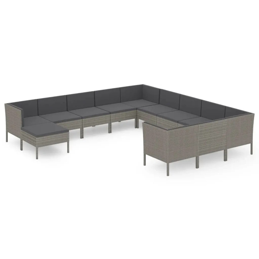 vidaXL 12-tlg Garten-Lounge-Set aus Poly Rattan in Grau und Anthrazit mit Auflagen und Ottomane - Bild 2