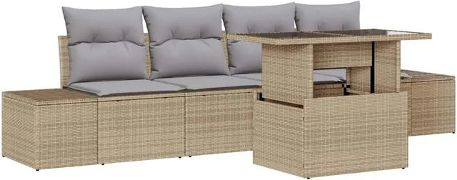 vidaXL Garten-Sofa-Set 5-teilig mit Kissen in Beige und Hellgrau aus Metall und UV-beständigem Polyester - Bild 1