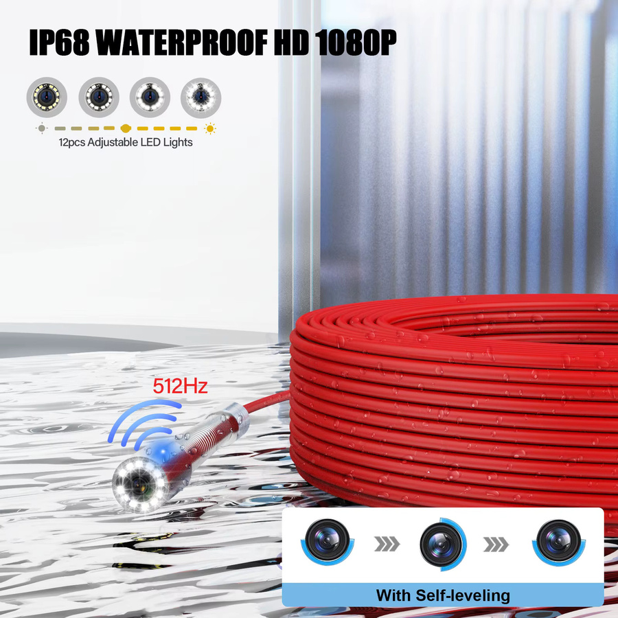 7 Zoll Kanalkamera mit 20m Glasfaserkabel und 512Hz Ortungsgerät, selbstnivellierendes 1080P Endoskop mit DVR-Monitor und 16GB Speicher, Farbe: Blau - Bild 5