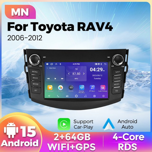 STRONGNAVI Carplay+ Multimedia Autoradio mit 7 Zoll Display für Toyota RAV4 2006-2012, GPS-Navigation, FM Audio, 2 Din Stereo-Headunit, Schwarz - Bild 1