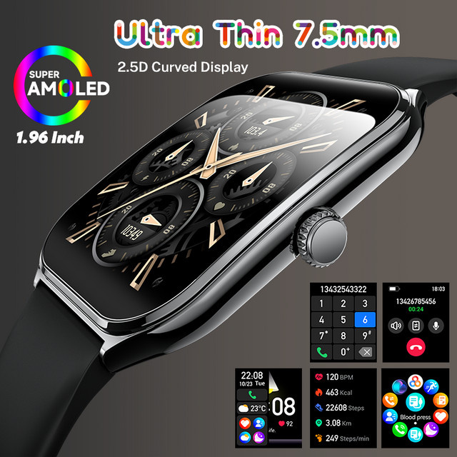 LIGE Smartwatch, 1,96 Zoll, Schwarz, Silikon, Unisex - Bild 1