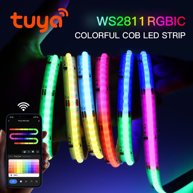MALITAI WS2811 RGBIC COB LED-Streifen Neonlicht mit Tuya Smart Life und Alexa Sprachsteuerung, adressierbare Musik-Synchronisation zur Raumdekoration in RGB - Bild 1