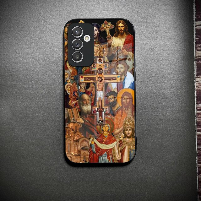 Handyhülle mit Orthodoxes Kreuz I-Icon aus Glas für Samsung Galaxy S26 S25 S24 S23 S22 S21 S20 Ultra Plus A34 A15 A14 in Multicolour - Bild 1