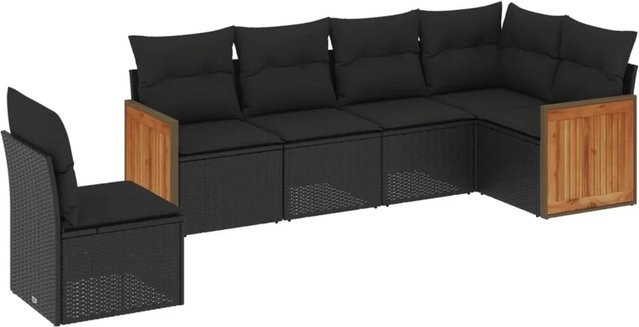 vidaXL 6-teilige Garten-Sofagarnitur in L-Form aus schwarzem PE-Rattan mit Sitzkissen und Rückenkissen - Bild 1