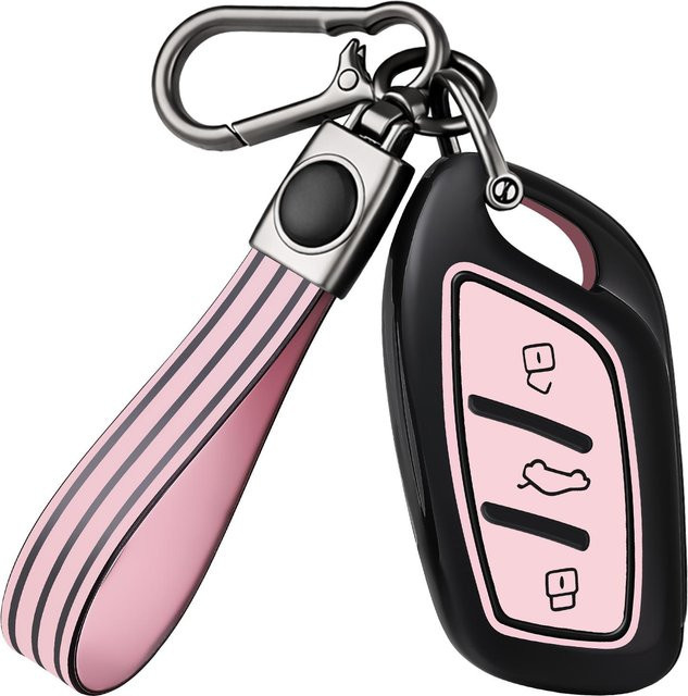 Schlüsseletui mit Schlüsselanhänger für Morris Garages MG Modelle RX3 RX5 RX8 i6 i5 EV MG4 HS GT ZS ZX MG5 MG6 in Pink - Bild 1