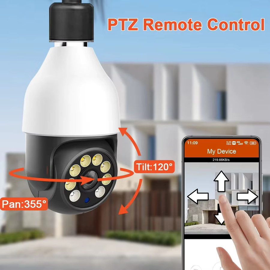Tuya E27 Glühbirnen Kamera Outdoor 2K 5MP PTZ IP Sicherheit Kamera mit 5G WiFi, Nachtsicht und Personen-Tracking in Weiß - Bild 3