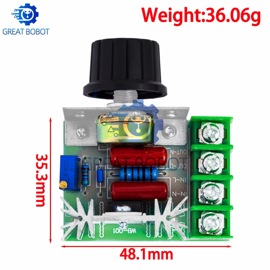 Baishundianzi SCR Spannungsregler Dimmdimmer Drehzahlregler Thermostat 220V 2000W - Bild 2