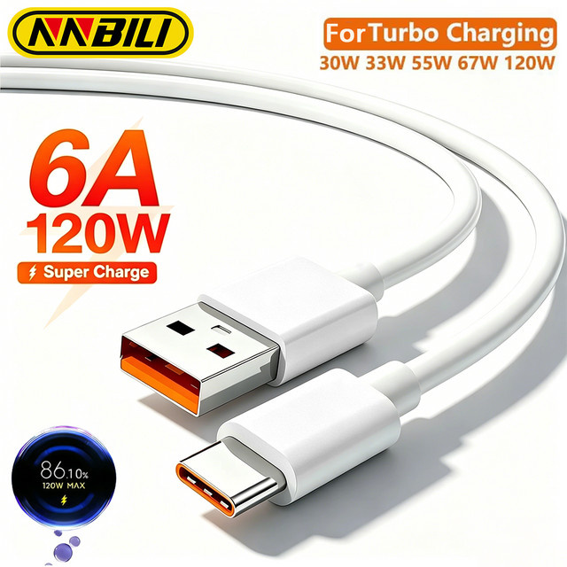 NNBILI USB Typ-C Ladekabel 120W Schnellladegerät für Xiaomi in Weiß - Bild 1