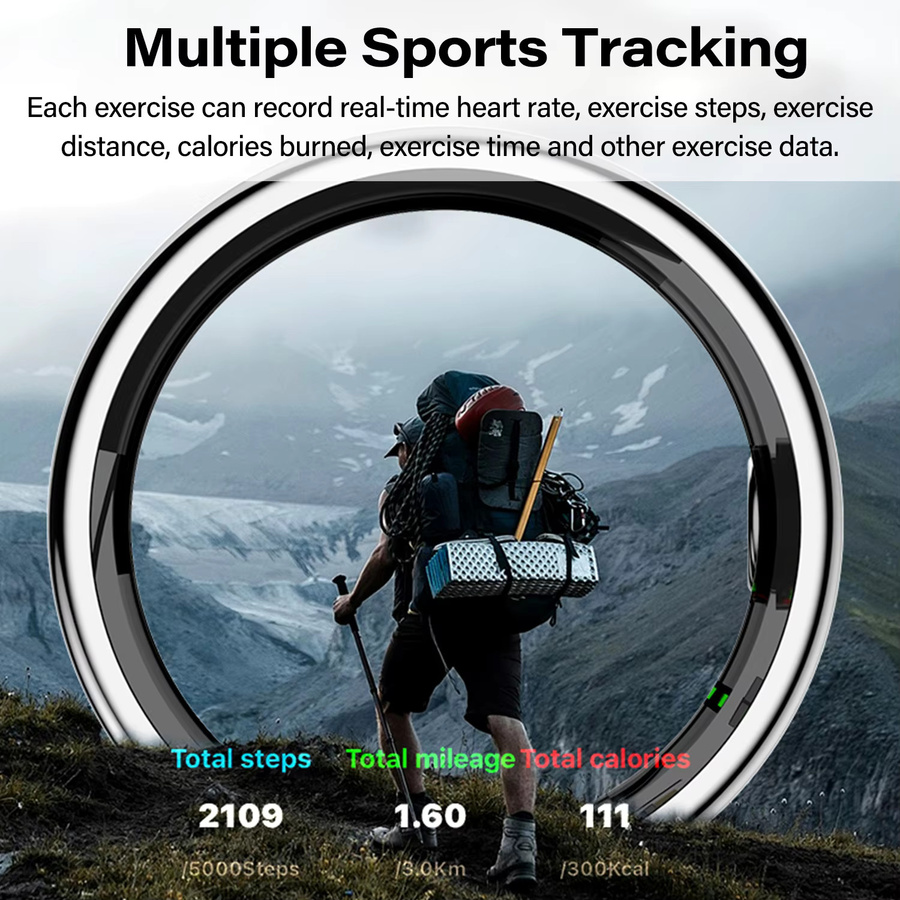Uhoofit Smart Ring Gold mit KI-Gesundheitsanalyse, Herzfrequenzmessung und Körpertemperatur für Damen und Herren, 5ATM wasserdicht mit Multi-Sport-Modi und Gestensteuerung - Bild 2