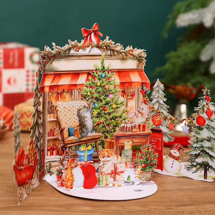Opjoys Weihnachts-3D-Pop-up-Karte mit Schneemann- und Baum-Motiv in Mehrfarbig - Bild 1