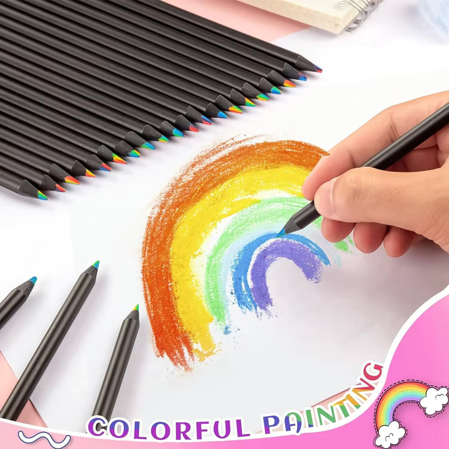 kissbuty Regenbogen Buntstifte aus Holz in Schwarz und Mehrfarbig für Kunst und Skizzieren - Bild 4